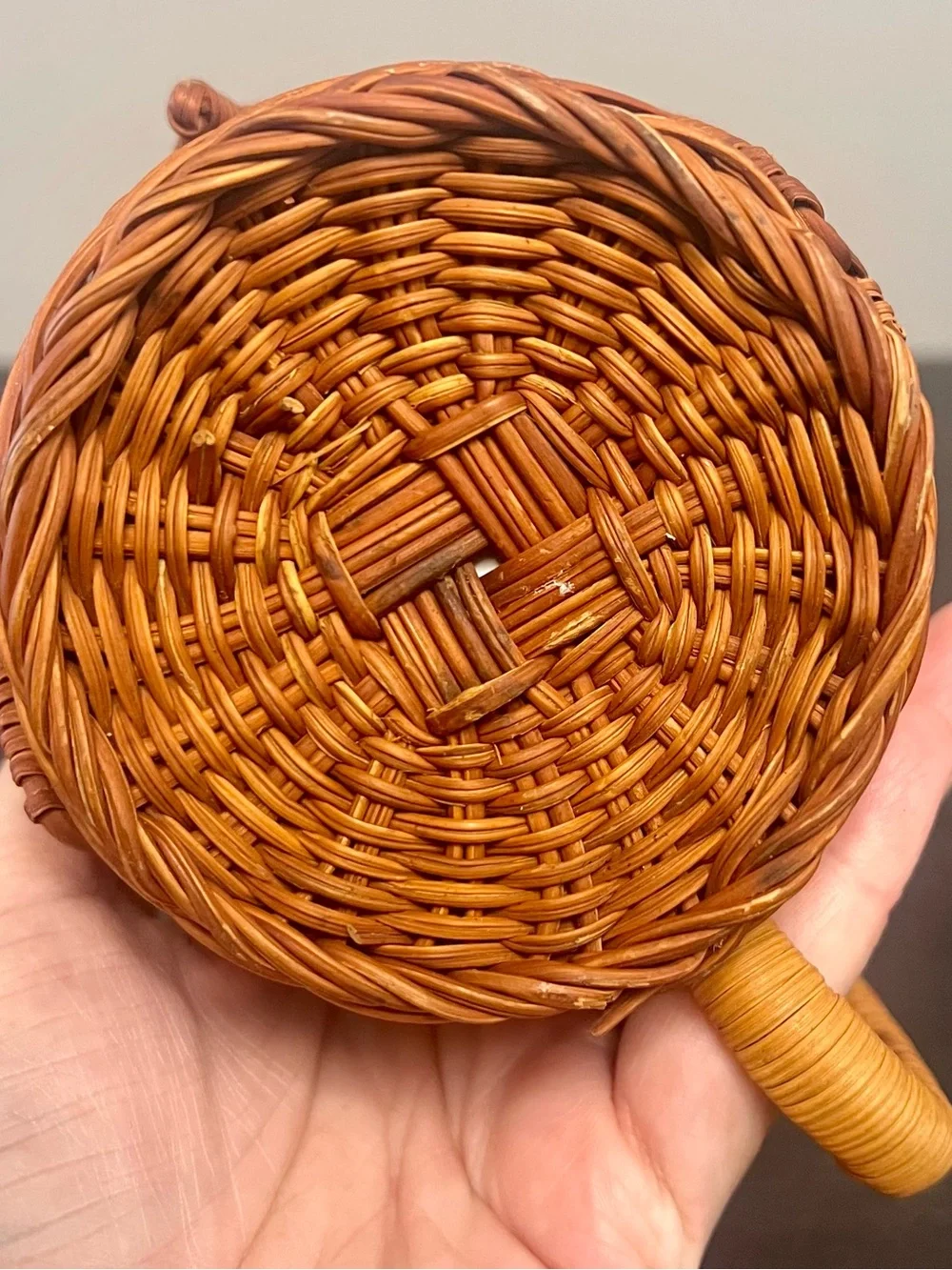 VTG 70s Wicker Ratan Owl Coffee Mug Cup Holder Planter Boho Decor Cottagecore